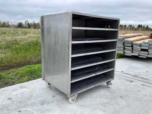 Roestvrijstalen mobiele kast met 6 planken