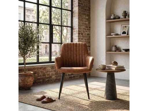 Set mit 4 Esssessel-Tub und Armlehne Cognac