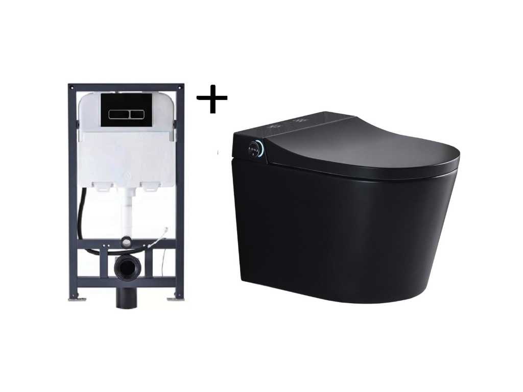 Built-in wall-hung toilet with cleaning and automatic toilet seat (choice of 2 colours)