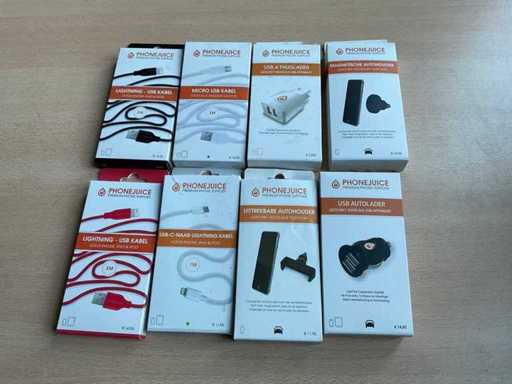 Phonejuice - phone charger, cables and holders (80x)