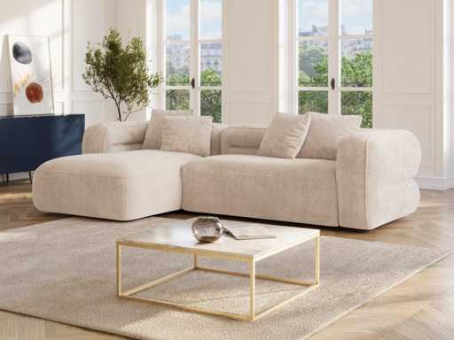 Linkerhoek bank in beige stof met textuur