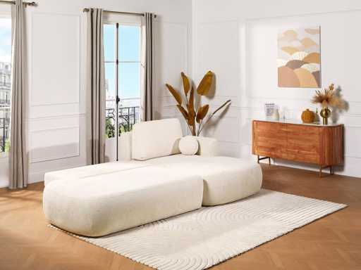Convertible Right Corner Sofa in Beige Textured Fabric by Maison Céphy