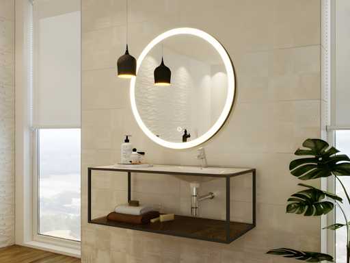 Miroir de salle de bain lumineux rond noir avec Leds - D. 80 cm 