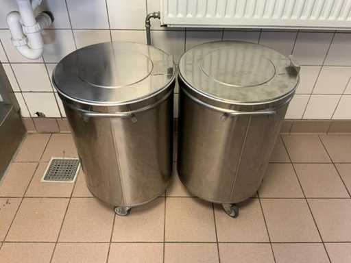 Poubelle mobile en acier inoxydable avec couvercle (2x)