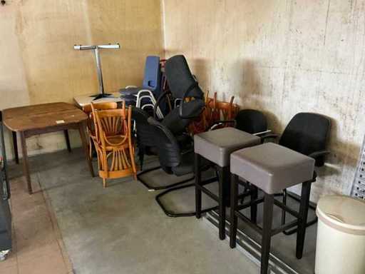 Batch of various chairs, stools and tables