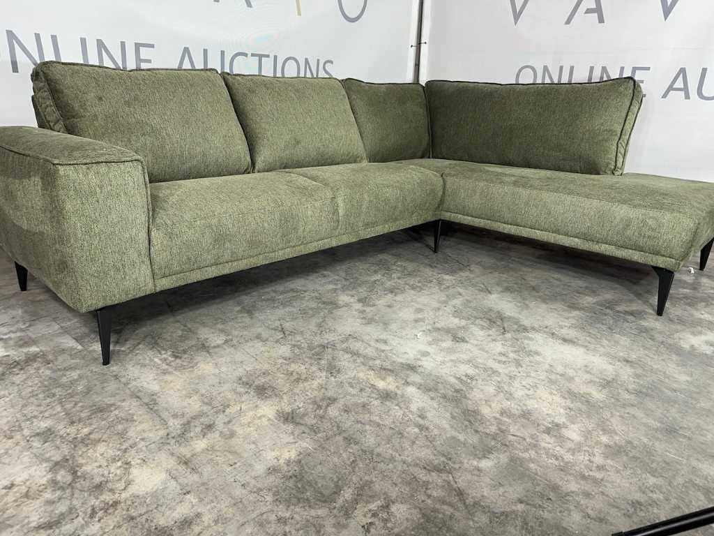 Hjort Knudsen - Corner sofa with open island, green fabric, black metal legs