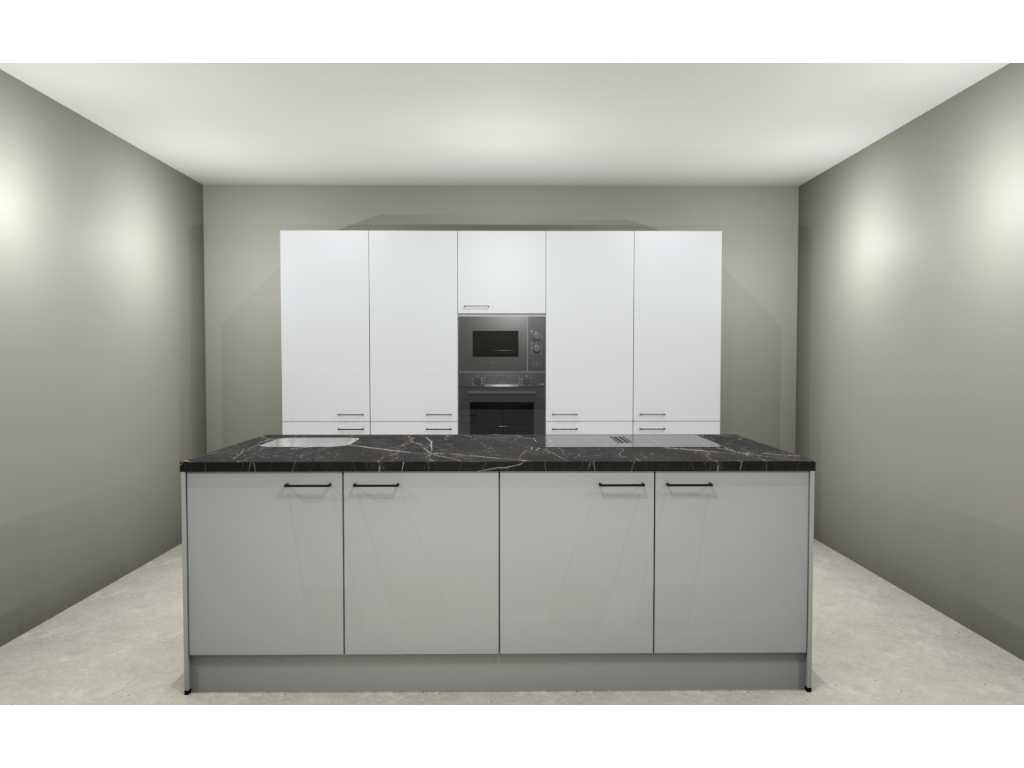 Häcker Concept130 - Topsoft bianco cristallo opaco - Layout cucina a isola