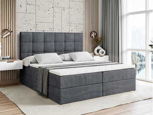 Lit boxspring 160x200 cm - coffre - matelas - surmatelas - velours gris