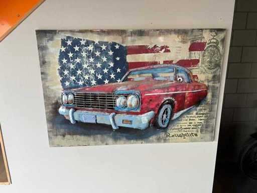 Roter Wagen mit Metallplatte