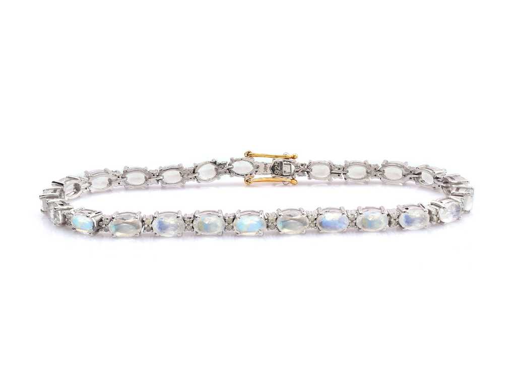 (Certifié) Bracelet Avec Diamants Naturels Et Pierre De Lune Arc-en-ciel 11.45g