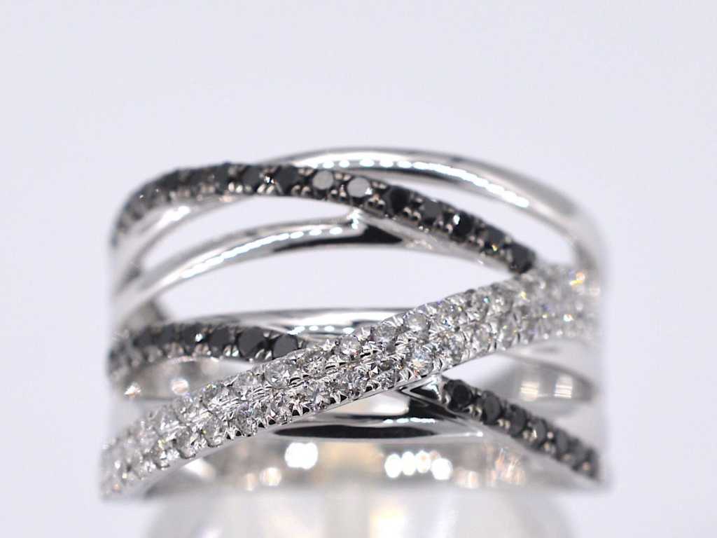 White gold design ring with white and black diamonds