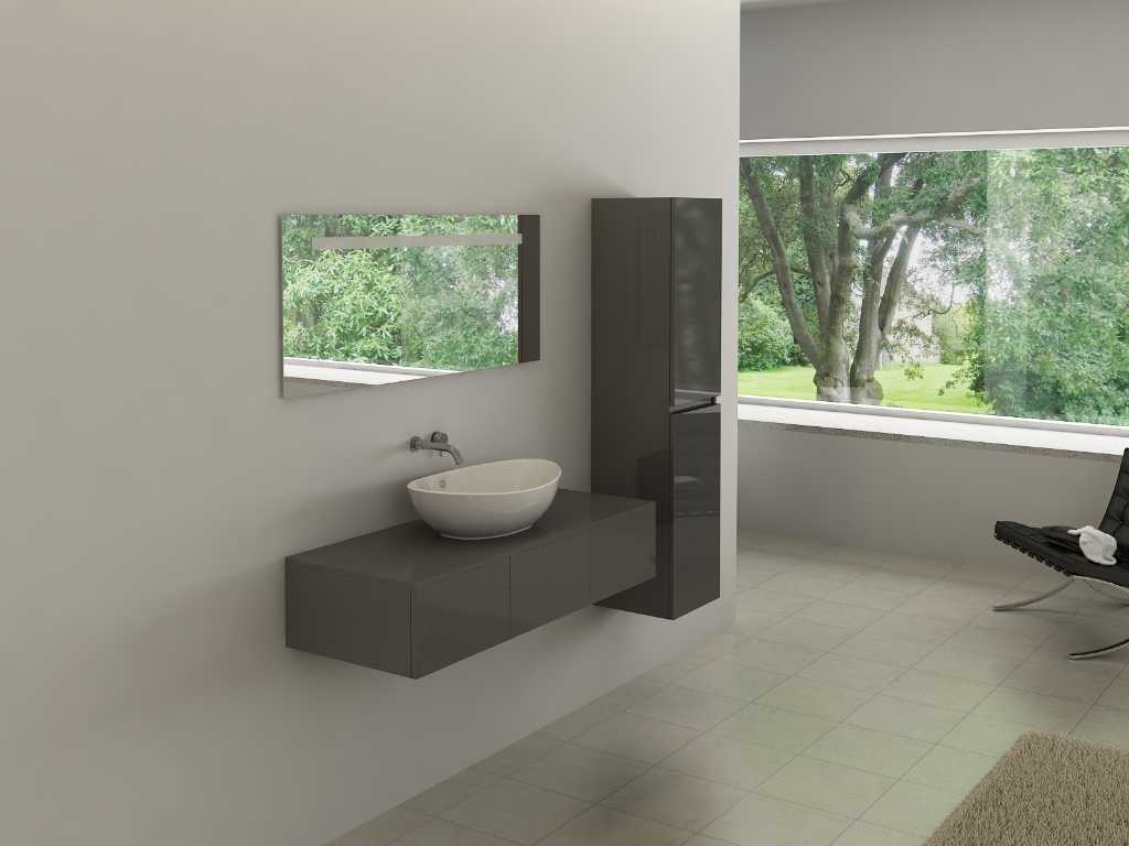 1-person bathroom cabinet - 1 side cabinet - High-gloss anthracite. Afm. 1200x470x250mm