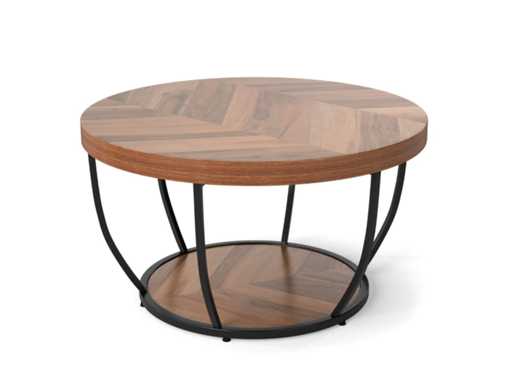 Ronde salontafel, houten look en metalen frame, 80 x 45 cm