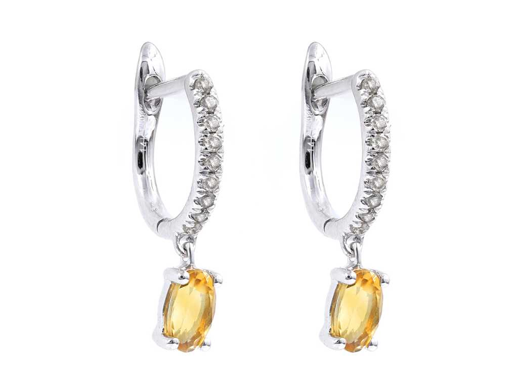 Boucle d’oreille en or blanc 14 carats avec diamants naturels et citrine
