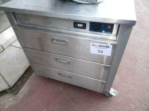 Warming cabinet with three drawers