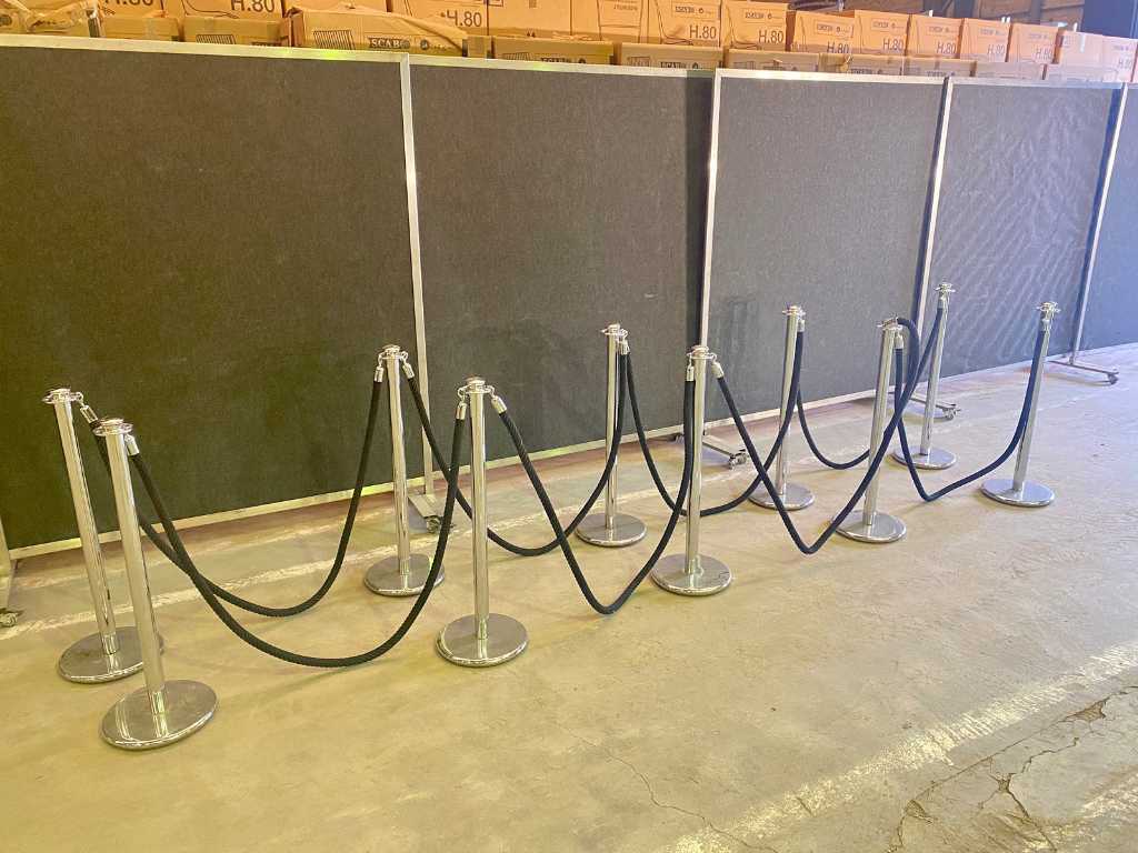 10 suporturi barieră cu 8 corzi de barieră negre
