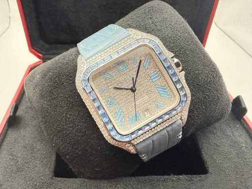 Cartier Santos "Large" | ICEED Out Naturel Diamonds | Hellblau