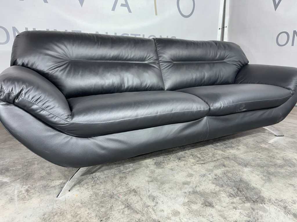 Hjort Knudsen - 3-seater design sofa, black leather, chrome legs