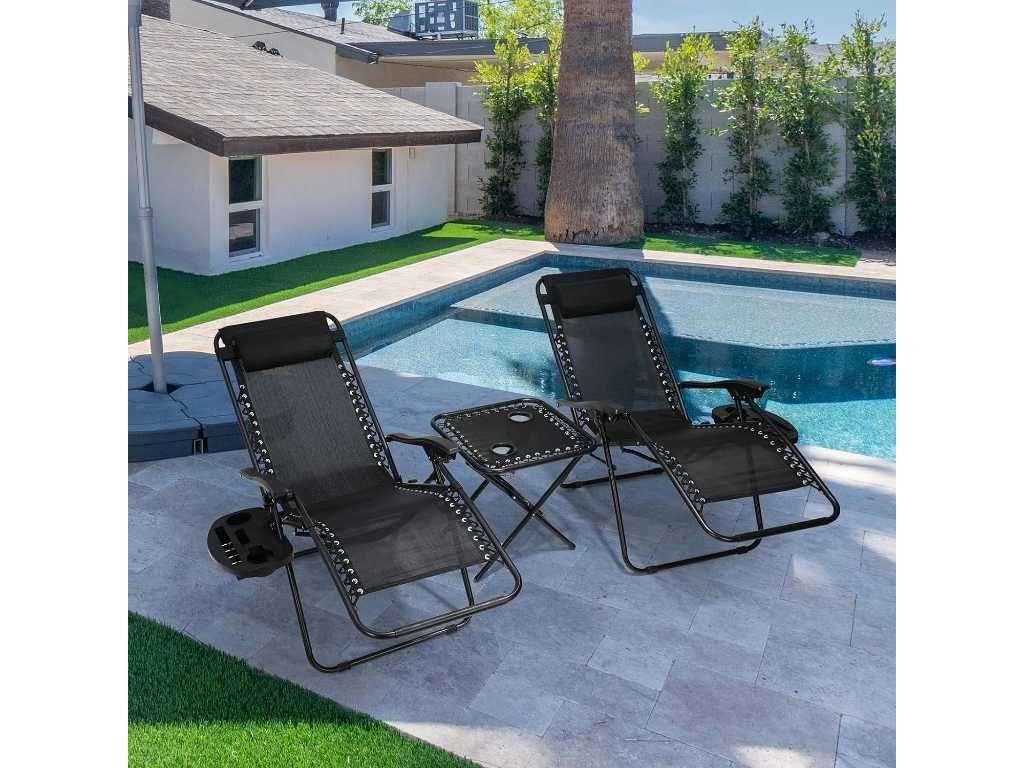 Foldable Garden Lounge Chairs, with Side Table