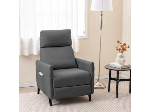Recliner with upholstered seat, adjustable backrest and footrest