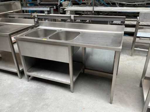 Spoeltafel links RvS met dubbel spoelbak