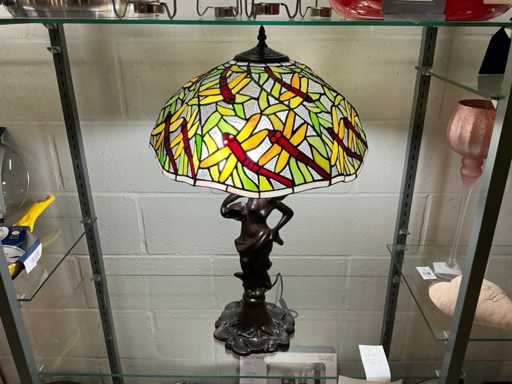 TIFFANY Tafellamp dame met waterkruik - dragonflydecor met parels