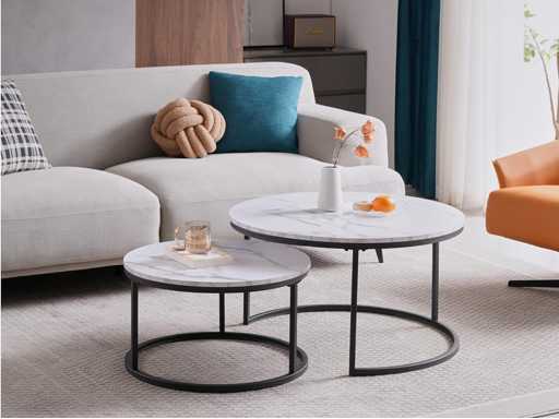 Lot de 2 Tables d'appoint Rondes, Table Basse, Grande : 80 x 80 x 45 cm. Petit : 60 x 60 x 35 cm, Noir et Blanc