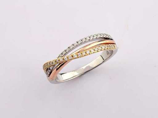 Bague jaune-blanc-rose de 14 nœuds avec diamant naturel
