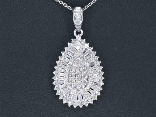 Ekskluzywny wisiorek w kształcie łzy z białego złota z diamentami