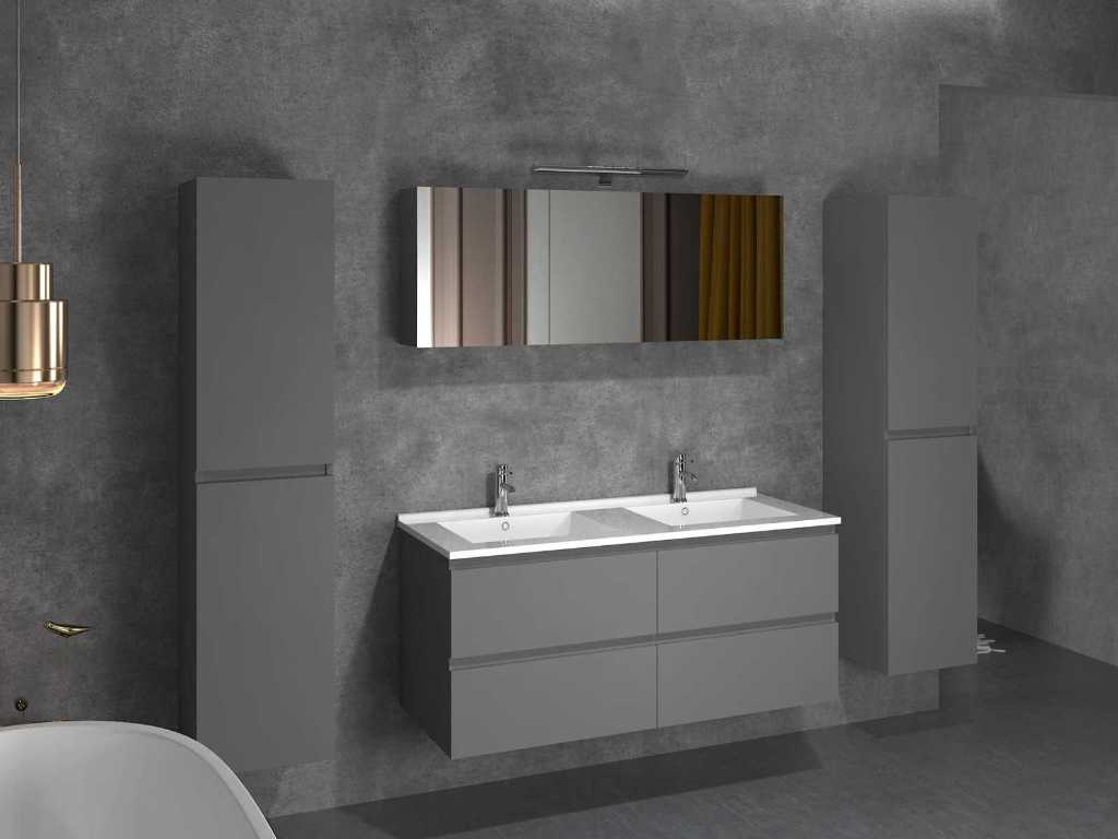 Mobilier de baie complet pentru 2 persoane 120 cm antracit lucios - robinete incl.
