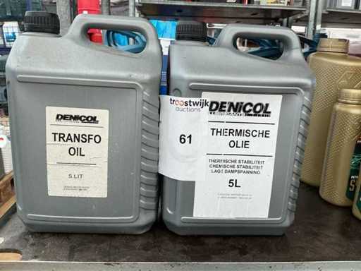 Denicol,inhoud 5 liter Transfo olie + Thermische olie (2x)