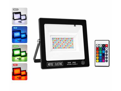 10 x RGB LED Floodlight 50W - Zwart – IP65 – REMIX-50