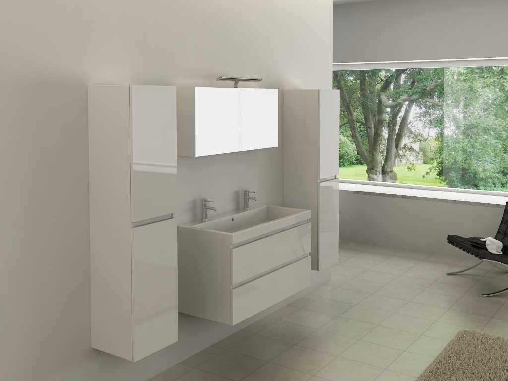 Mobilier baie pentru 2 persoane 100 cm alb lucios - robinete incl.