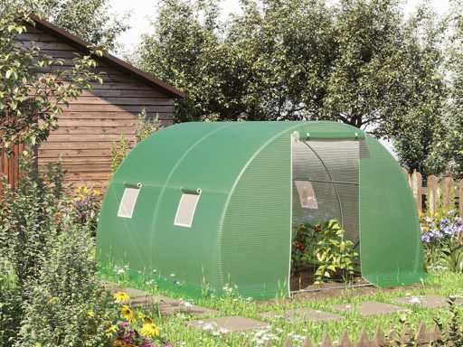 Serre de jardin tunnel 9 m² 4 fenêtres, porte zippée enroulable
