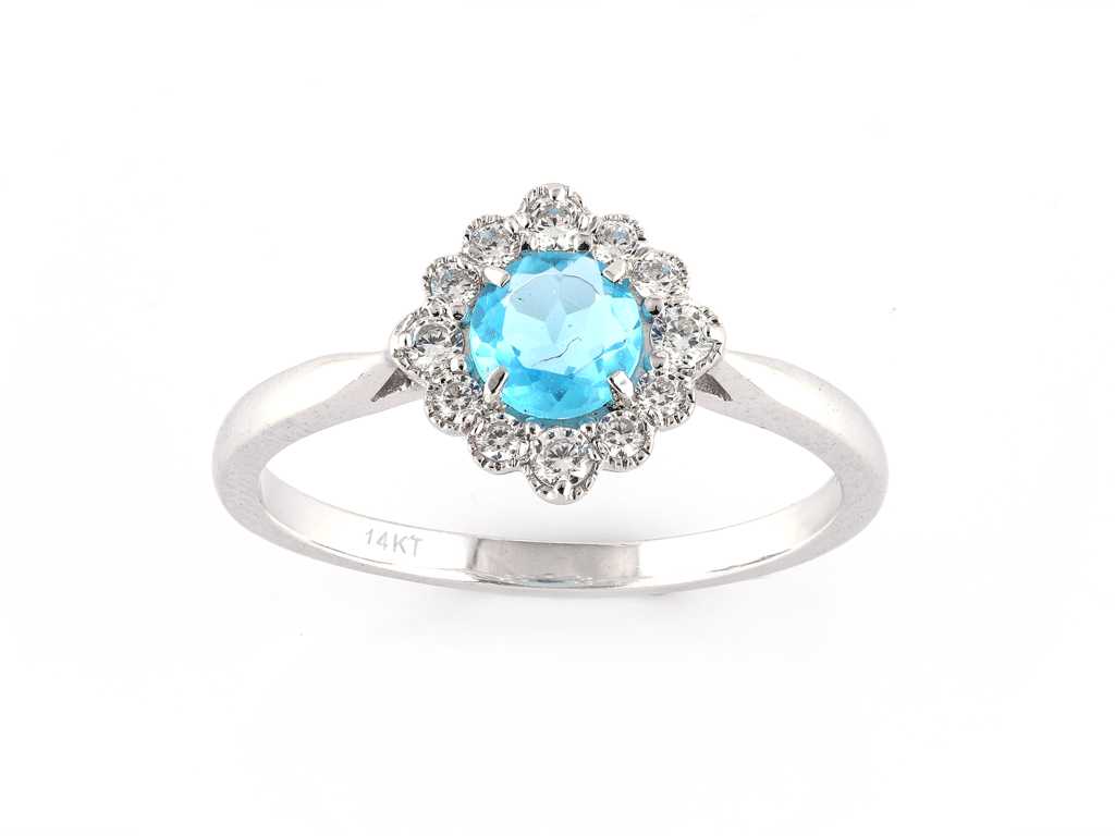 14 KT White gold Ring with Natural Diamond and Aquamarine