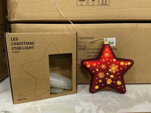 Lumière étoile de Noël LED de fête Ø18cm rouge avec flocon de neige et minuterie (36x)