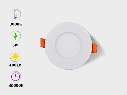 Panneau LED – Rond encastré – 5W – 3000K – Blanc chaud (x25)