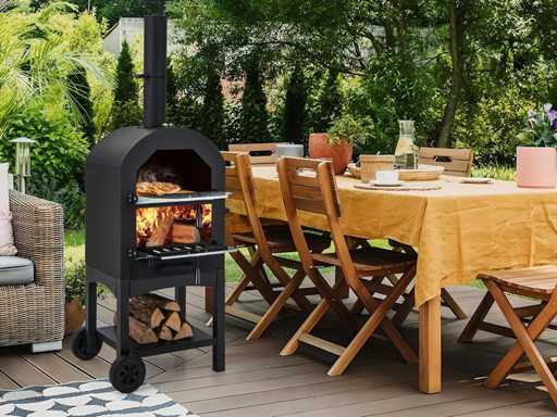 Mobiele pizzaoven 162 cm Ijzer met thermometer en schoorsteen Pizzaovens met 2 wielen en waterdichte deksel Ergonomisch handvat