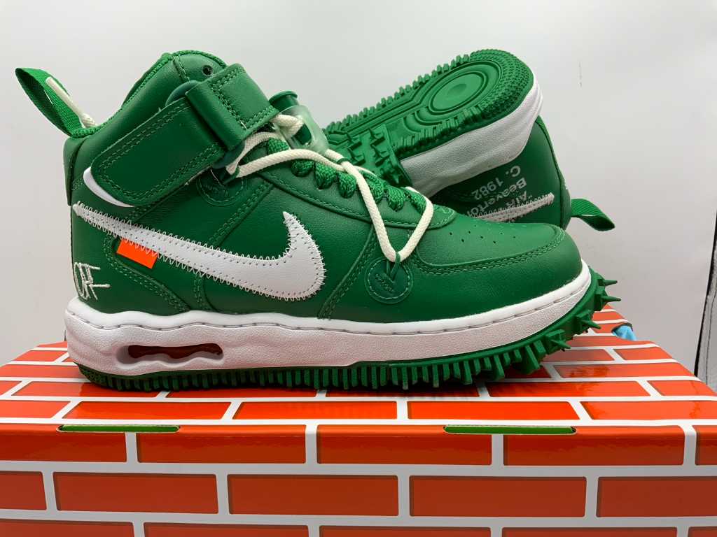 Nike OFF White Air Force 1 Mid SP LTHR Pine Green/White-White Sneakers 37.5