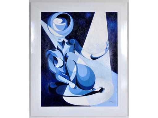 Pierre Dailles - Cubist Portrait in Blue - oil on canvas - 100x80 cm