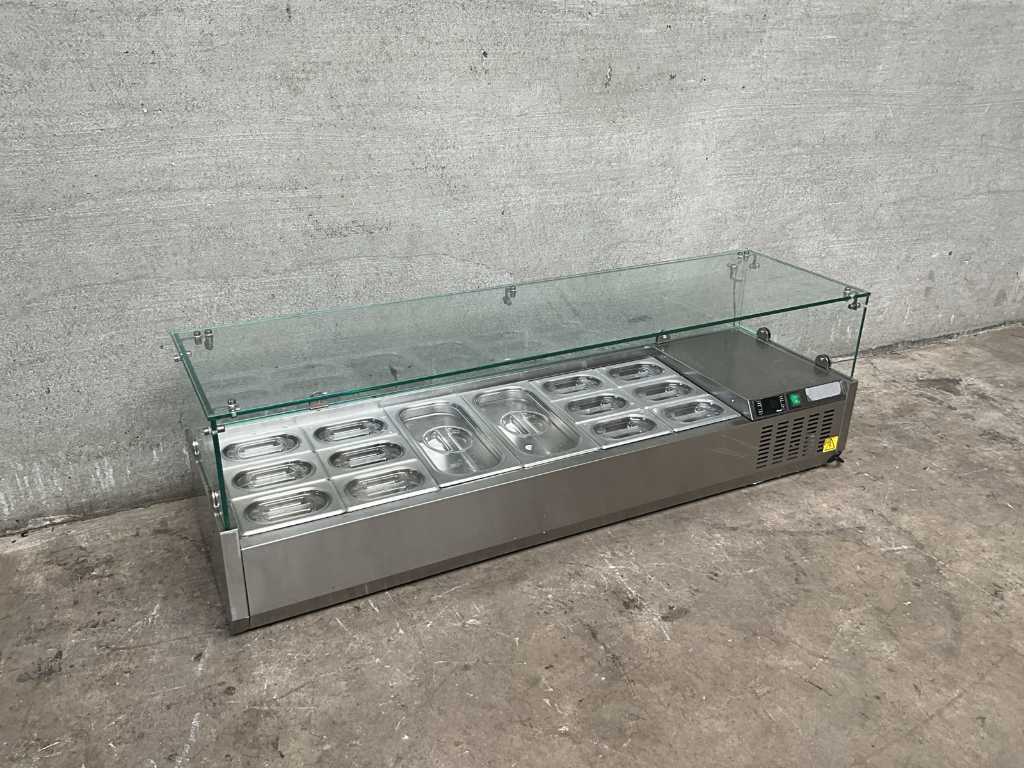 Surface-mounted refrigerated display case with glass structure
