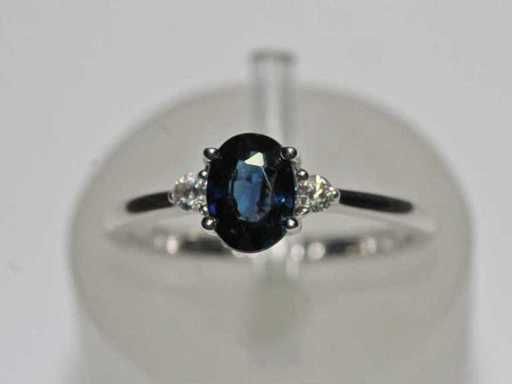 9 KT White gold Ring With 1.04 Cts Natural Diamond and Blue Sapphire