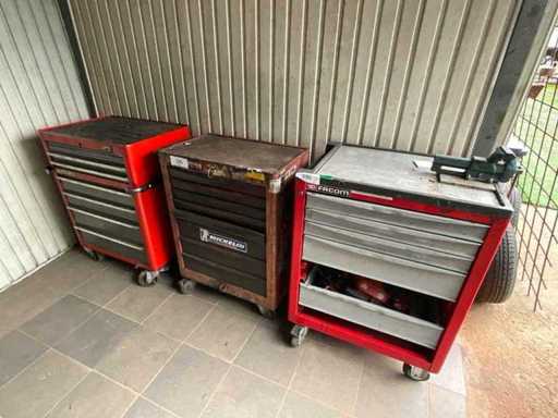 3 wheeled industrial tool trolleys, including 2× FACOM