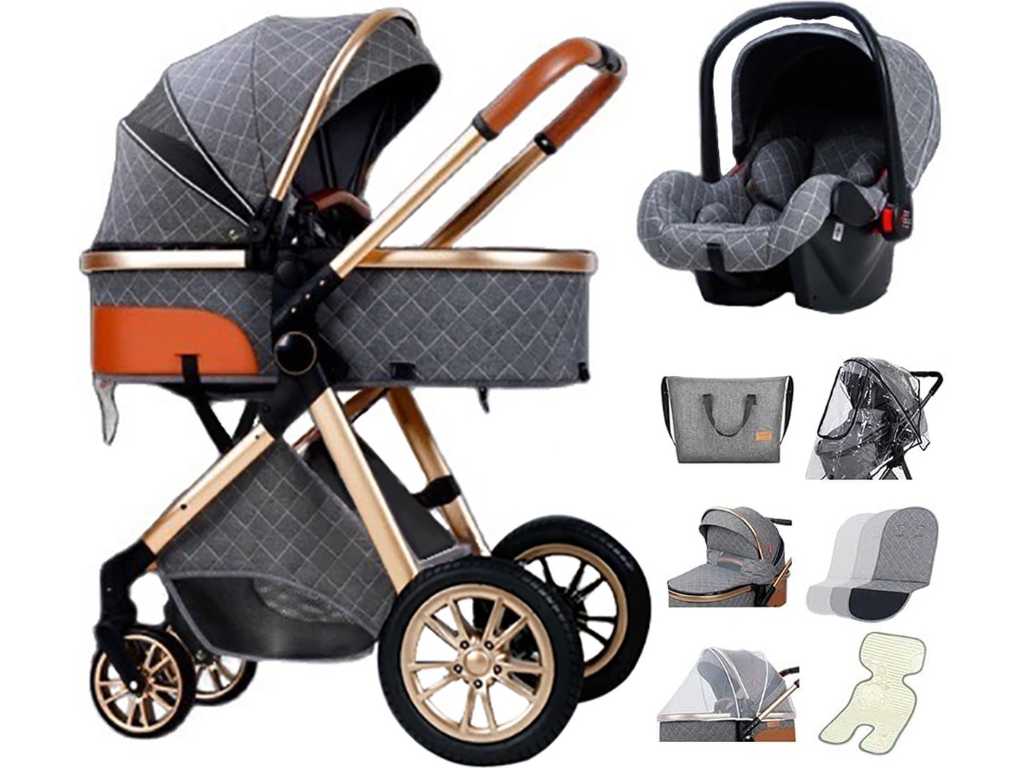 Poussette combinée 3-en-1 gris foncé + siège auto