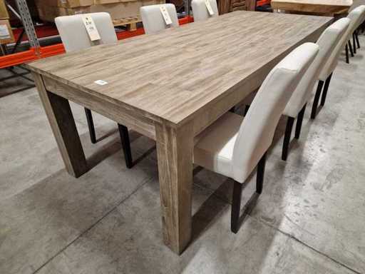 Zago Teak Interieurtafel Greywash 240 x 100cm met Blokpoten