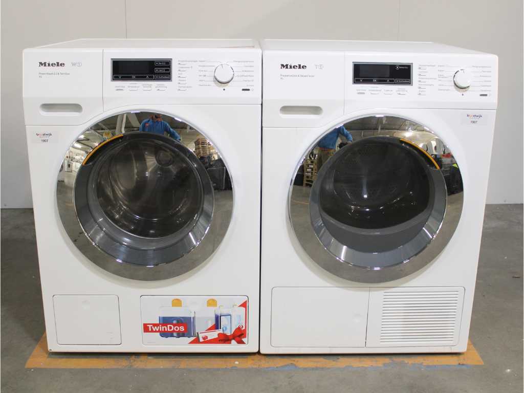 Miele W1 PowerWash 2.0 & TwinDos XL Mașină de spălat & Miele T1 FragranceDos & SteamFinish XL Uscător