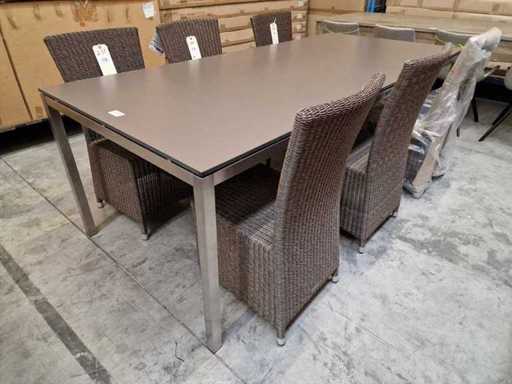 Jati-Kebon Inox Tuintafel Martinique 220 x 100cm + HPL Taupe 1cm Dik