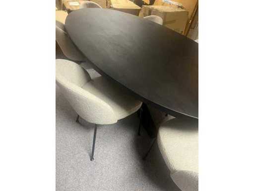 Table à manger Ovale beige en chêne 200 x 110 x 78 cm, PLUS 6 x chaise Bouclé