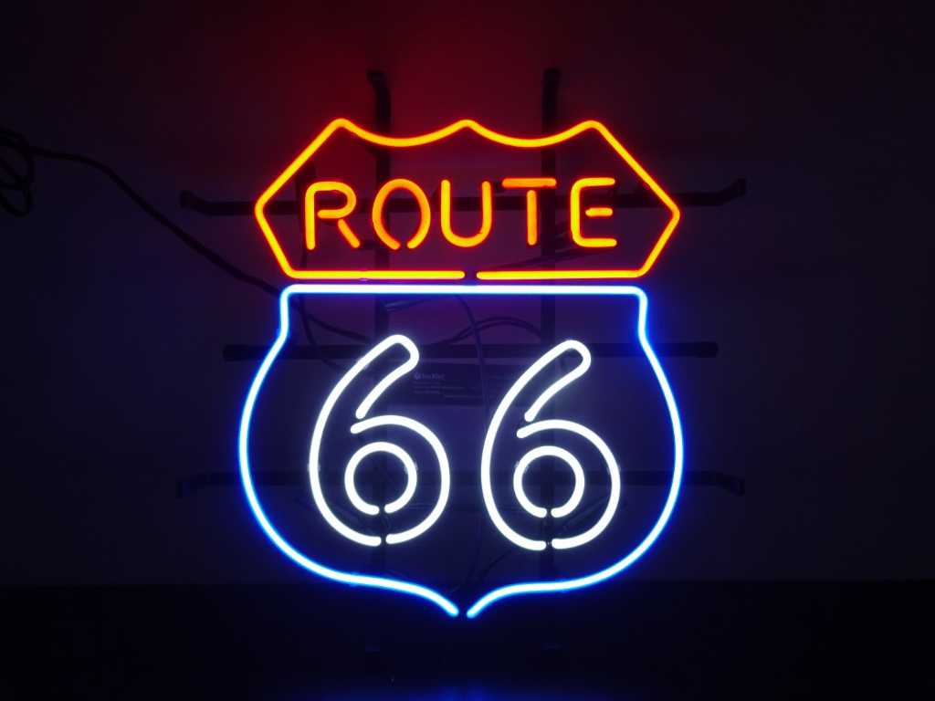 Route 66 - Enseigne NEON (verre) - 40 cm x 40 cm