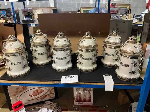 Antique pharmacy jars (6x)